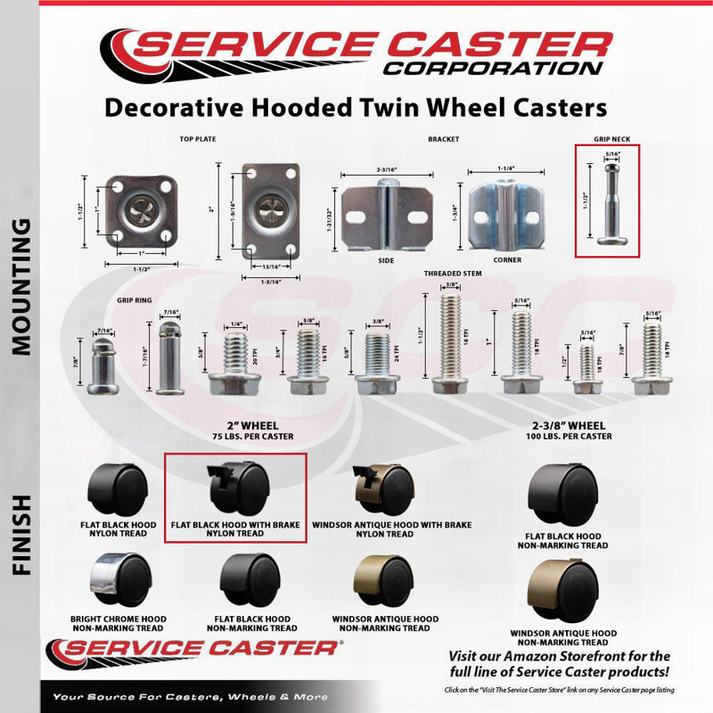 Nylon and Metal Caster, Black