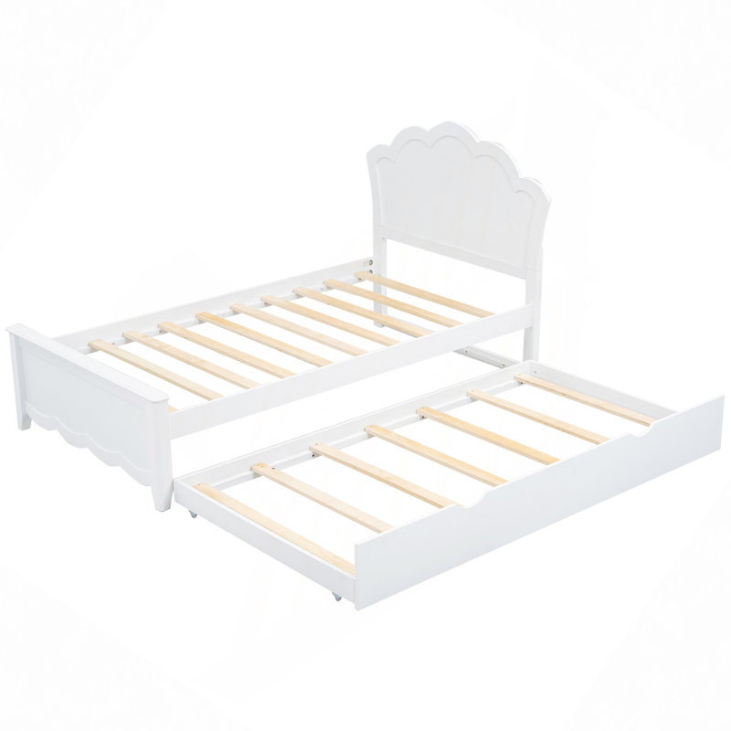 Lit plateforme en bois avec tête de lit et lit gigogne
