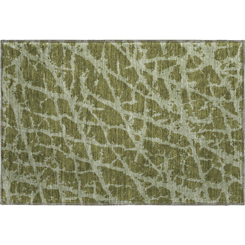 Premium Machine Washable Cerrito AMF501 Olive Rug, Rectangle 1'8" x 2'6"