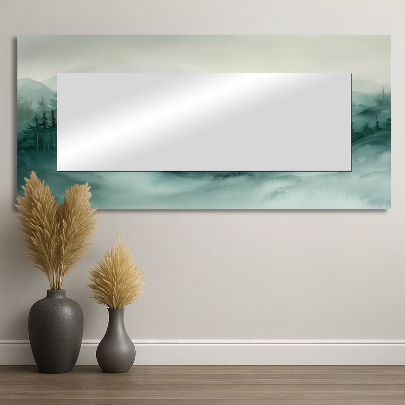 Fading Light Gradient Forest Landscape I - Landscape Mountains Mirror Wall Decor - Printed On Metal, 28" x 60"