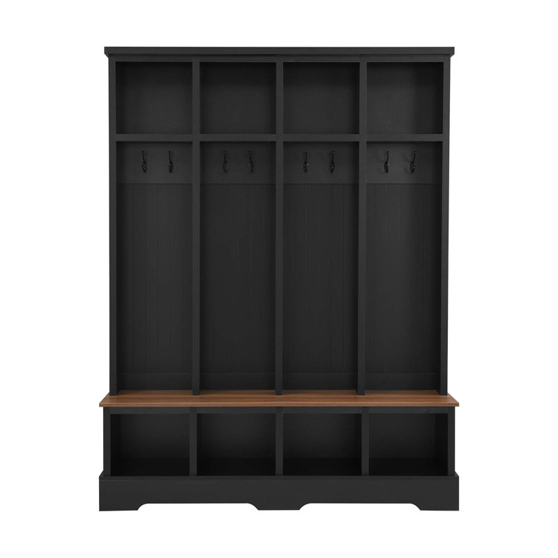 Rustic Farmhouse Hall Tree With 8 Hooks, Practical Entryway Bench And Open Compartments, 76.7H Modern 3-In-1 Wooden Style Coat And Shoe Rack