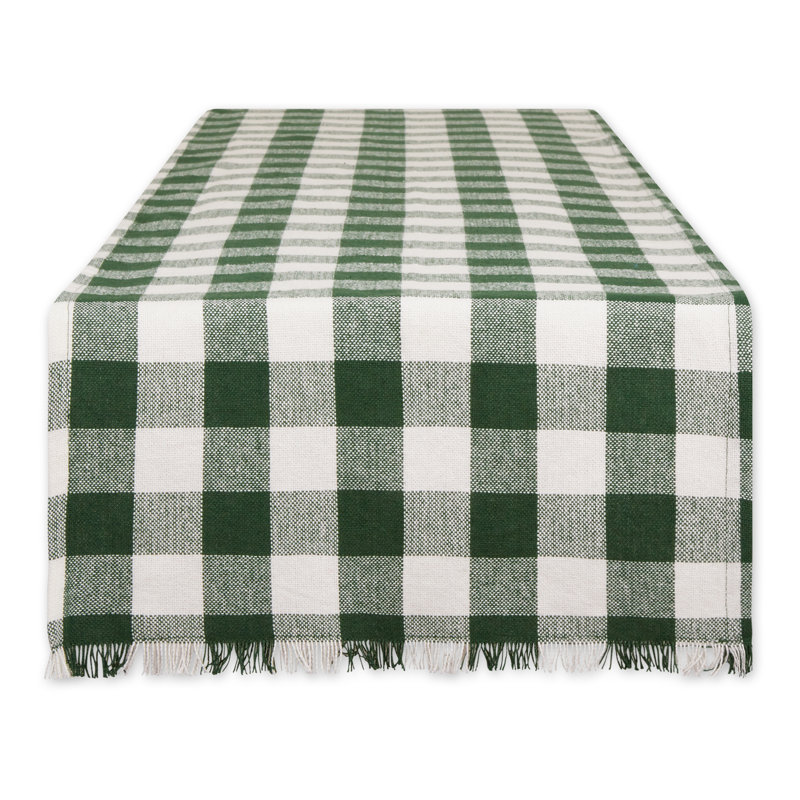 PALE MAUVE HEAVYWEIGHT CHECK FRINGED TABLE RUNNER 14X72, 108" L x 14" W, Hunter Green