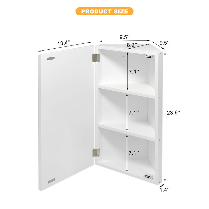 23.6 H Medicine Cabinet with Mirror 3 Shelves, 23.62" H x 13.4" W x 8.7" D