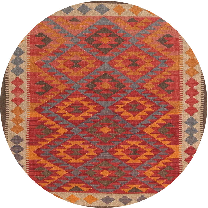 Tapis noir/orange/beige contemporain Gerhilde, Rond 7 pi