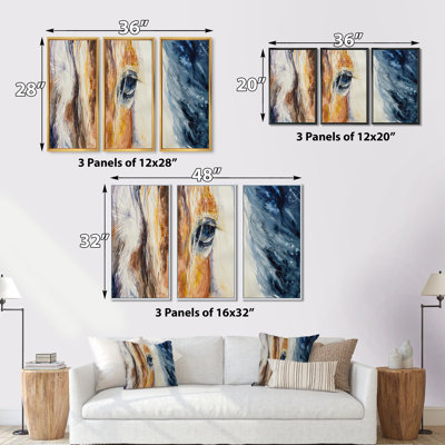 Gros plan sur un magnifique œil de cheval I - peinture sur toile flottante 3 pièces