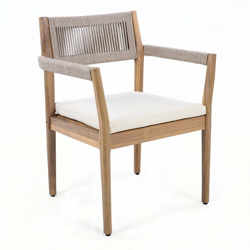 Acacia Wood Outdoor Dining Chairs, Beige