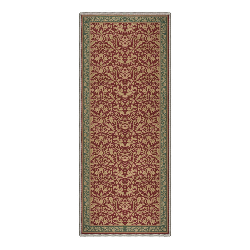 Florvyn Traditional Floral Machine Washable Green / Red / Yellow Indoor Area Rug with Non-Slip Backing, Runner 2'6" x 8'