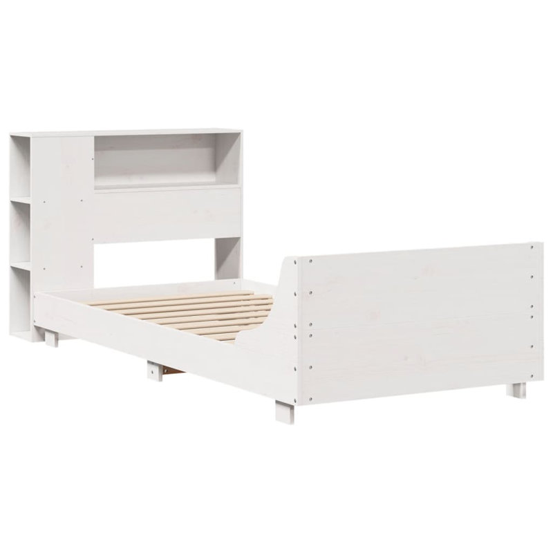 Bed Frame Without Mattress Solid Wood Pine, White, 75 x 190 cm