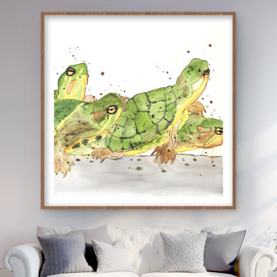 Small Aquatic Turtles Print | Green Framed Matted Decor