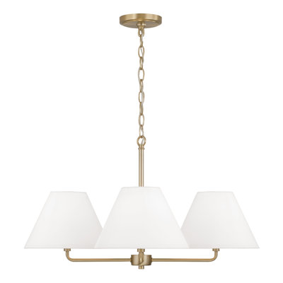 27"W x 15"H 4-Light Chandelier in Matte Brass with White Fabric Shades and Glass Diffusers