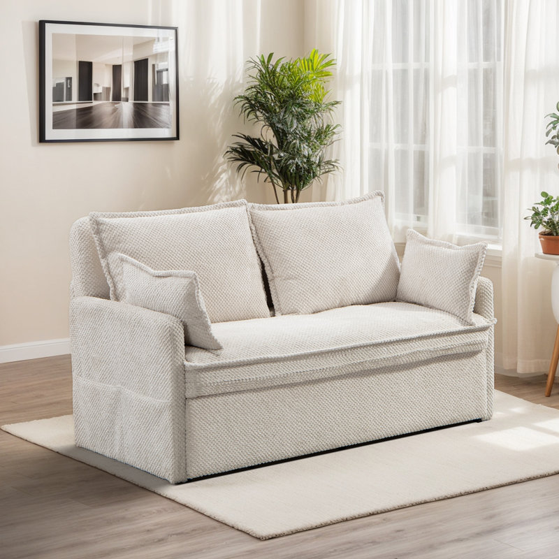 59.5" Convertible Sofa Bed 2-in-1 Upholstered Reclining Sleeper Sofa Couch Bed with Side Storage and USB/C-TYPE