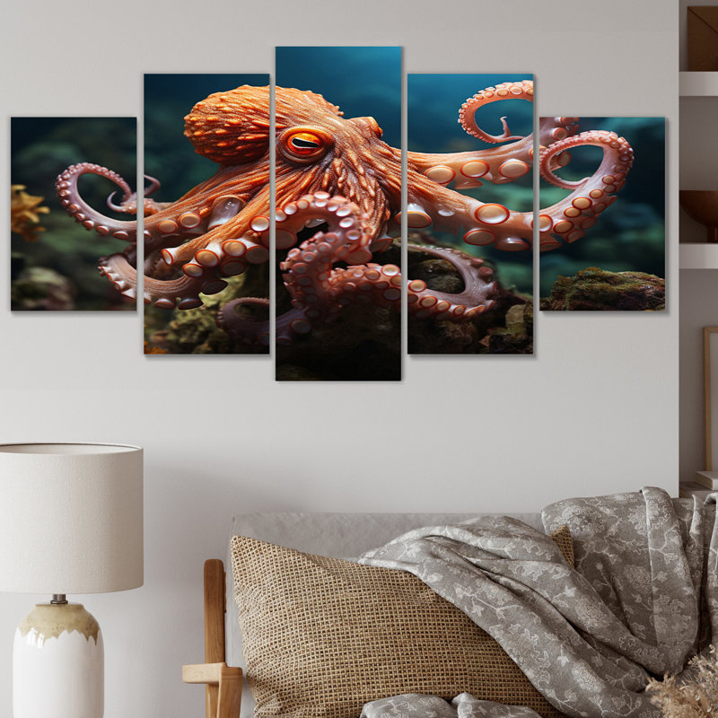 Corail Octopus Serene submersion II - décoration murale animaux - 5 panneaux