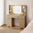 Fluted Makeup Vanity Desk With Mirror And Lights, 47" Wood Vanities, Dressing Table With 3 Drawers & Adjustable Shelves, Glass Top Vanity Organizer/Charging Station For Bedroom-425167579