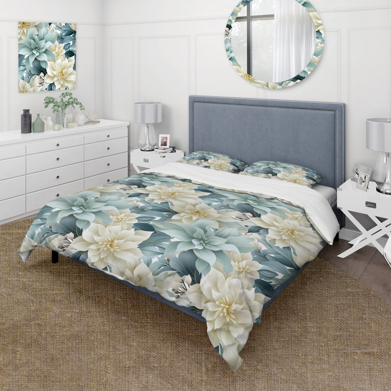 Literie zen gris et fleur blanche élégante, Housse de couette simple + 1 taie décorative stan