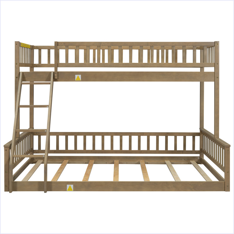 Bunk Bed With Ladder And Guardrails, Walnut, Twin XL Over Queen