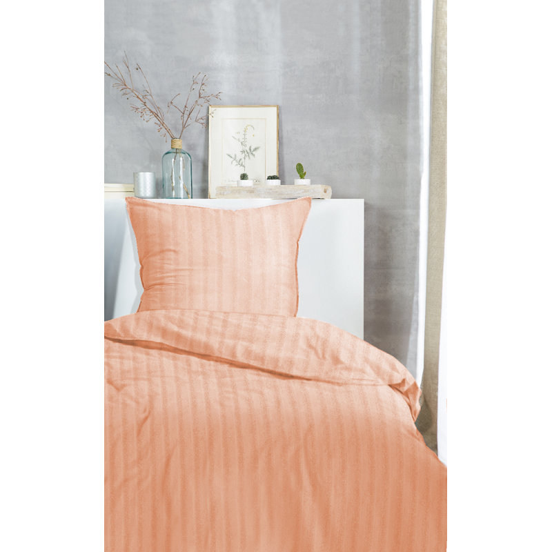 Repko Cotton Striped Duvet Cover Set with Pillow Shams, Single Duvet Cover + 1 Standard Pillowcase, Orange