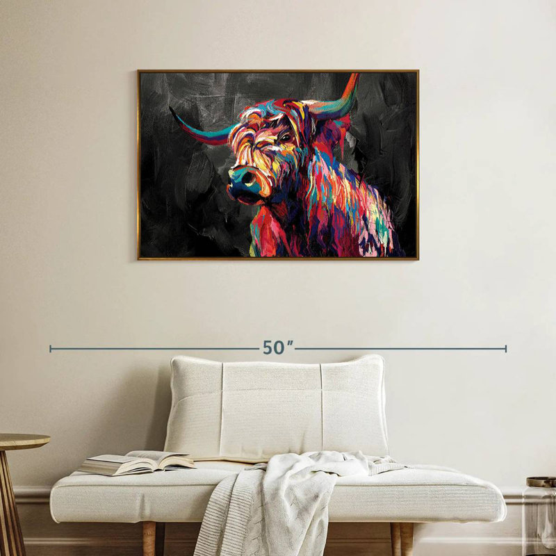 Vache abstraite, Cadre flottant doré, 37 po x 25 po