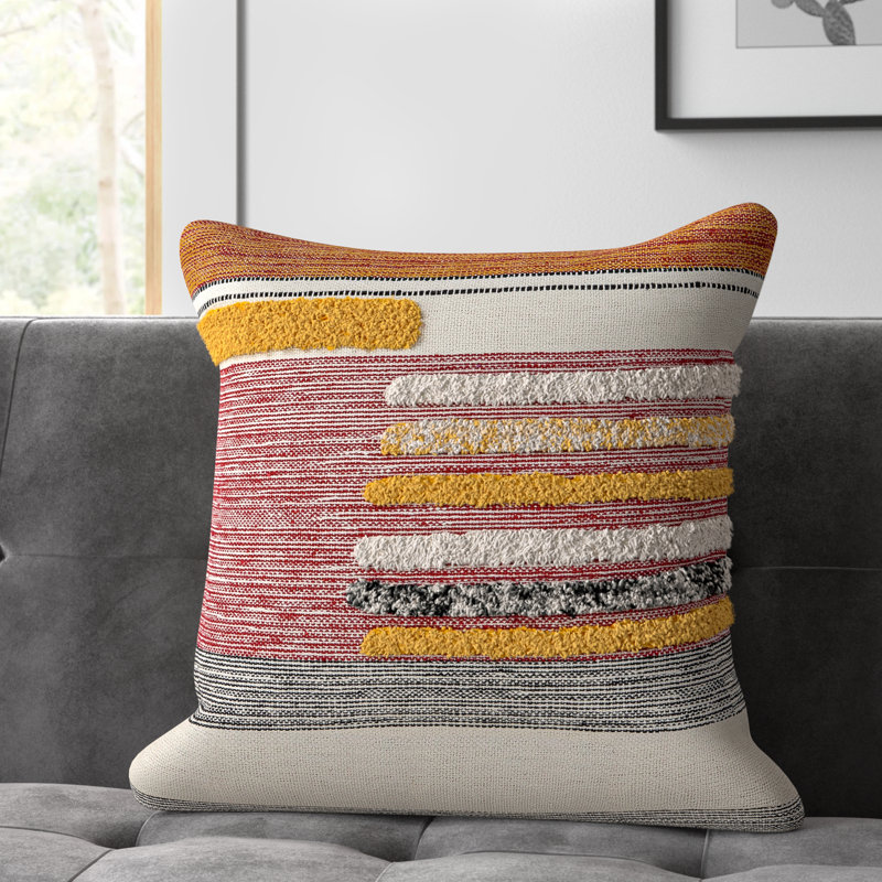 Multicolor Striped Tufted Square Throw Pillow, 18"