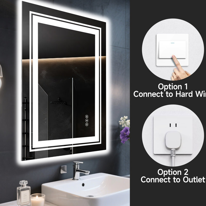 Smart Led Bathroom Mirror, Dimmable, 3000K - 6000K Colour Temperature, Fog Function, Components To Adjust Brightness, 3 Temperatures, Feature, Wall Switch Control