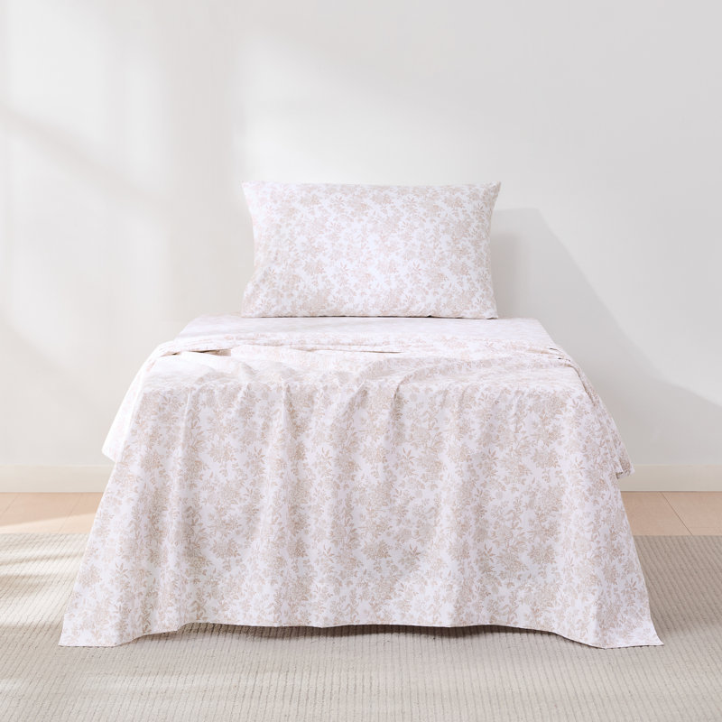 Ensemble de draps en coton Peony, Ensemble de draps pour lit simple avec 1 taie d'or