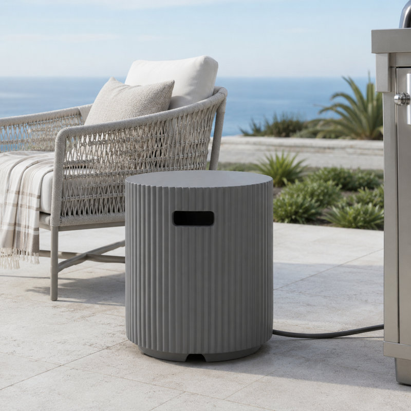 Table d'appoint pour l'extérieur avec couvercle en propane et oxyde de magnésium gris
