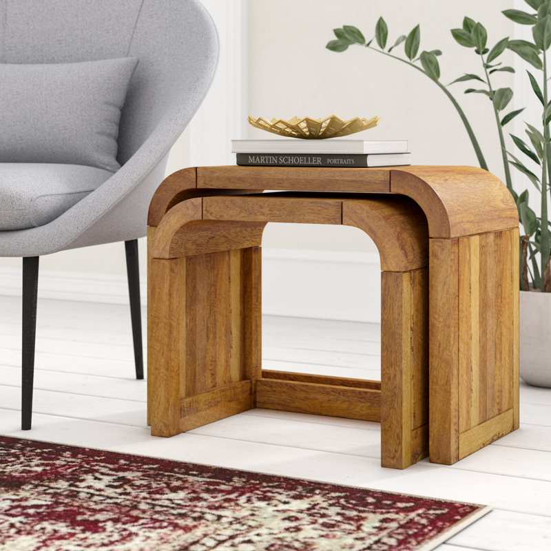 Acton Solid Wood Sled Nesting Tables, Mango