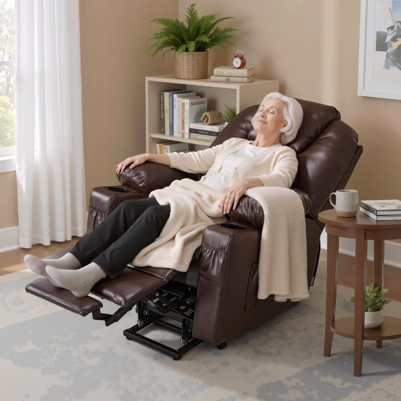 Caliah Small Power Lift Recliner Chair Sofa with Massage and Heat for Elderly, 3 Positions, 2 Side Pockets and Cup Holders, USB Ports, Faux Leather