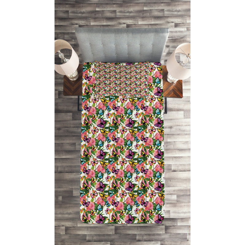 Polyester Floral Coverlet, Twin Bedspread + 1 Sham