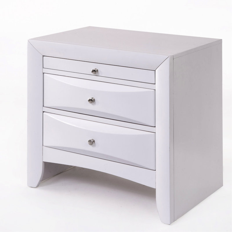 Stylish Nightstand With Ample Drawer And Tray Storage Featuring Two Large Drawers A Practical, White