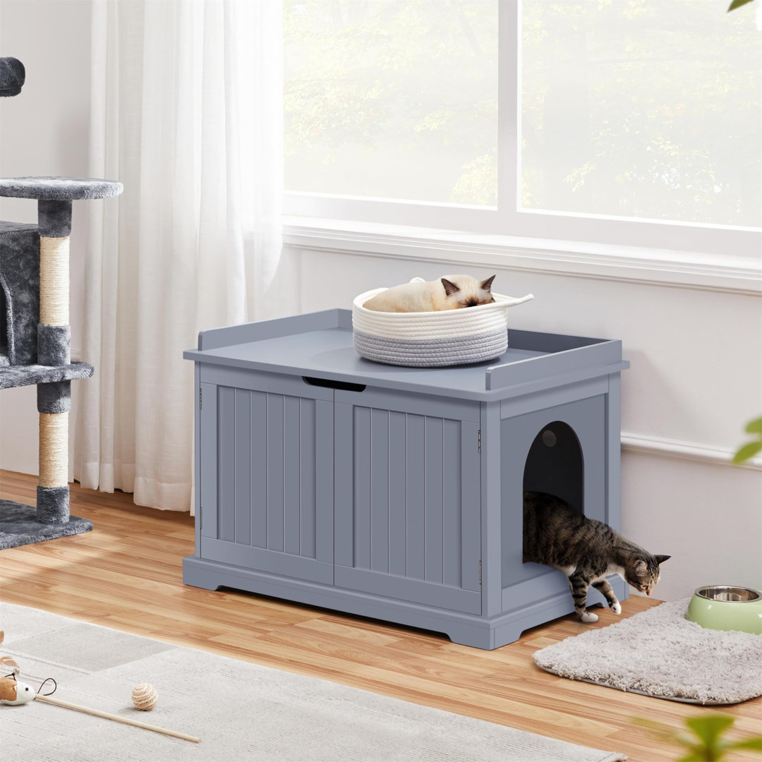 Wooden Cat Litter Box Enclosure, Hidden Litter Tray Cat House