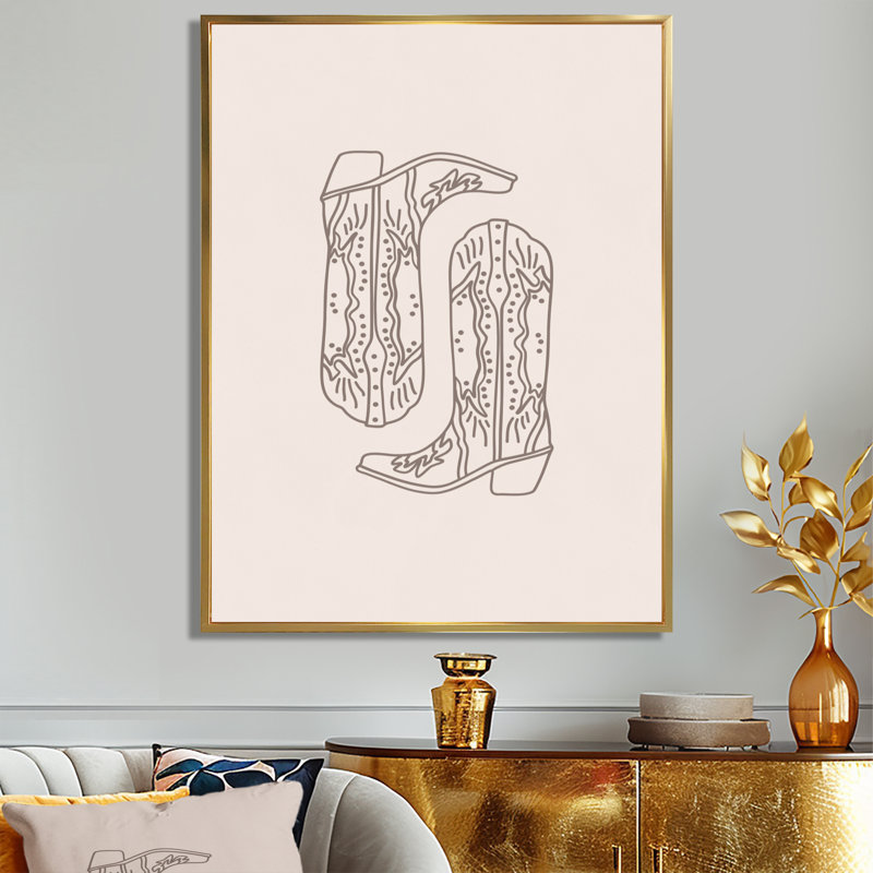 Illustration de bottes de cowboy, H 32 po x l 24 po x P 1 po, Toile avec cadre flottant or