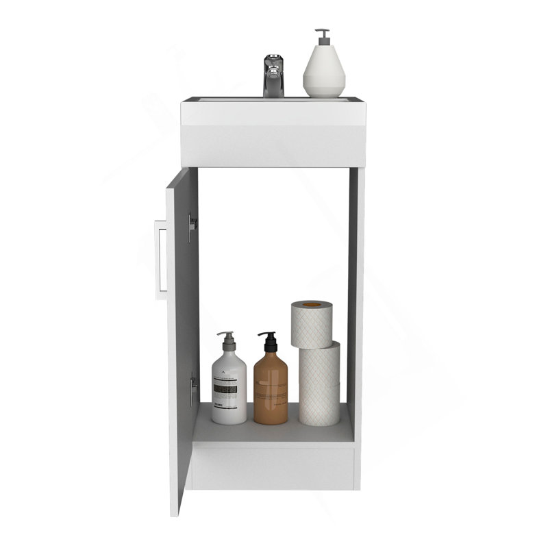 Meuble-lavabo simple 16 po, lavabo en résine et robinet blanc Madrid, Blanc