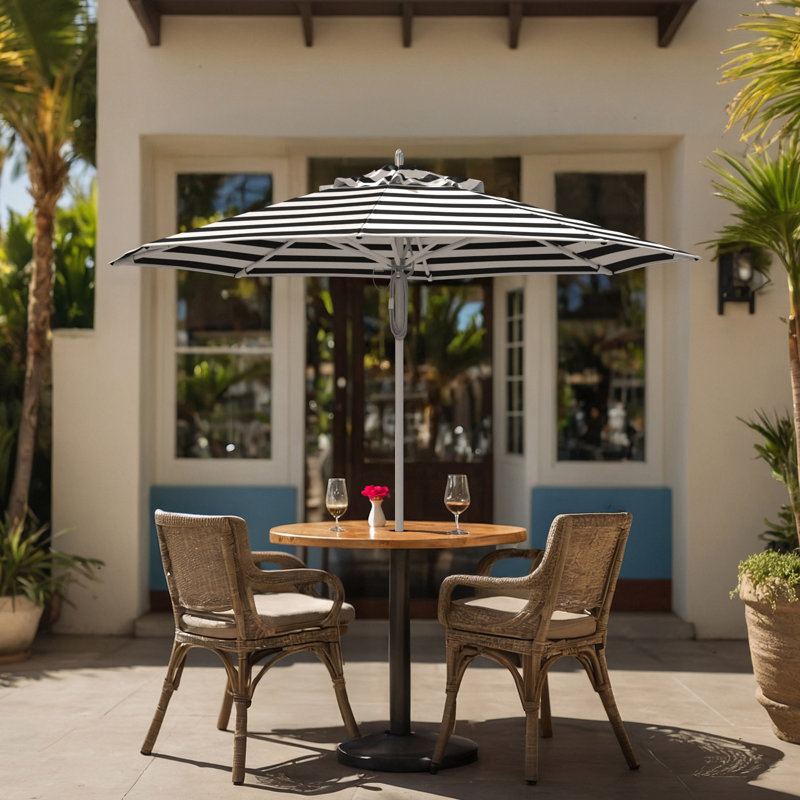 Parasol de patio en aluminium 9 pi, Rayures blanches/noires