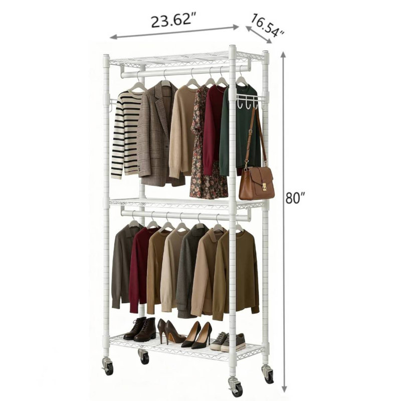60cm W Rolling Clothes Racks, White