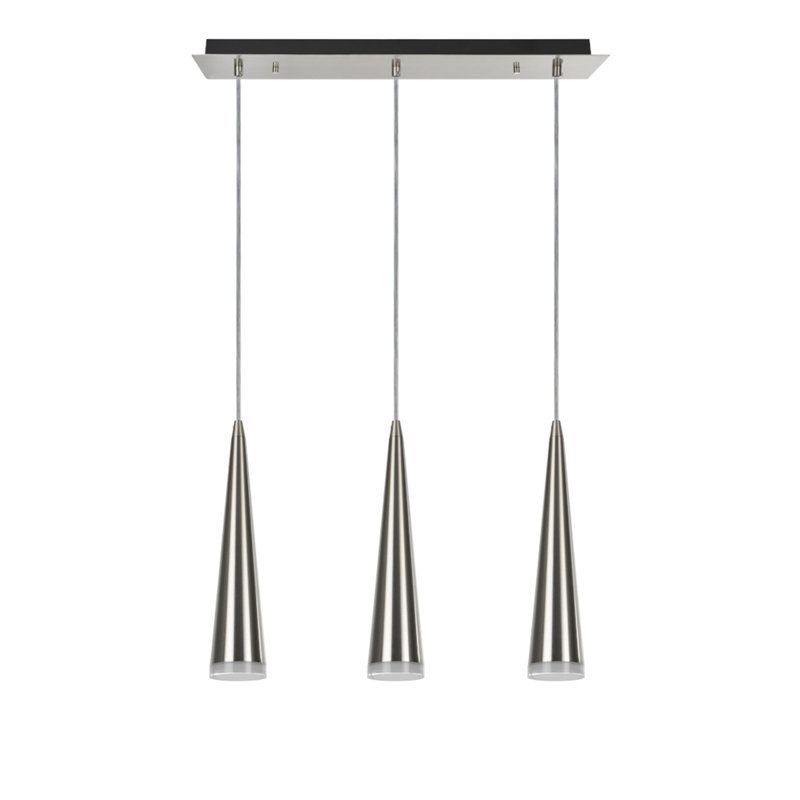 Luminaire suspendu linéaire à 3 lumières pour îlot de cuisine, Nickel brossé, H 62,5 po x l 23 po x p 5 po