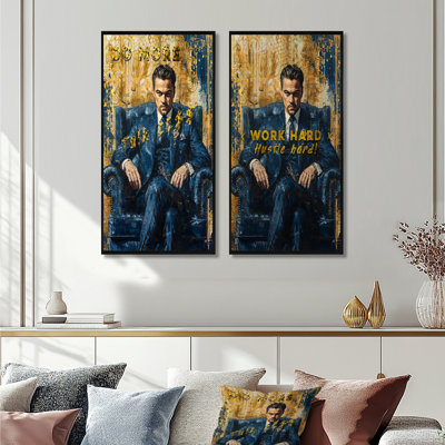 Loup bleu - Wall Street Work Hard Motiviation I - ensemble d'art mural loup de Wall Street