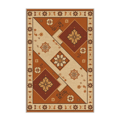 Machine Washable Osiyo Traditional Oriental Rug in Beige – Beige Binding
