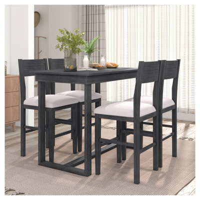 Farmhouse Counter Height 5-Piece Dining Set with Rectangular Table and Upholstered Chairs in Gray