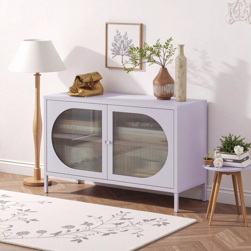 Large armoire d'appoint 2 portes avec verre cannelé Luna Luna, Mauve