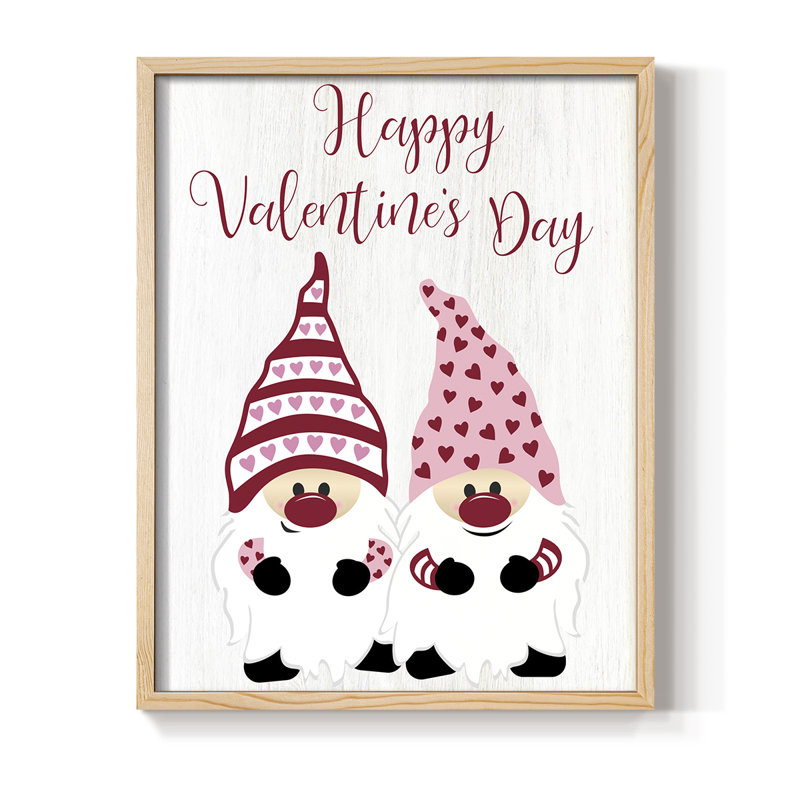 «Valentines Gnomes», reproduction encadrée - bois massif, H 11 po x l 9 po