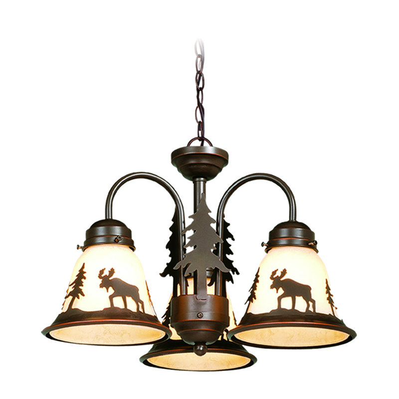 Kynslea 3 - Light Dimmable Wagon Wheel Chandelier, Moose