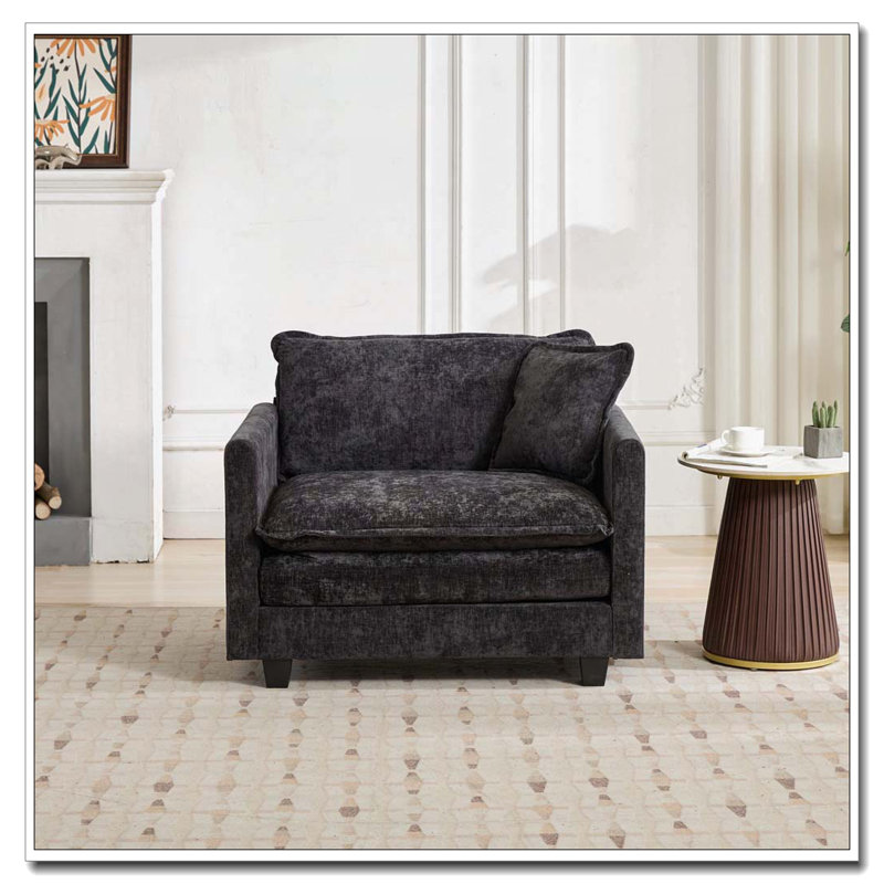 Fauteuil club en tissu d'ameublement en chenille, Noir