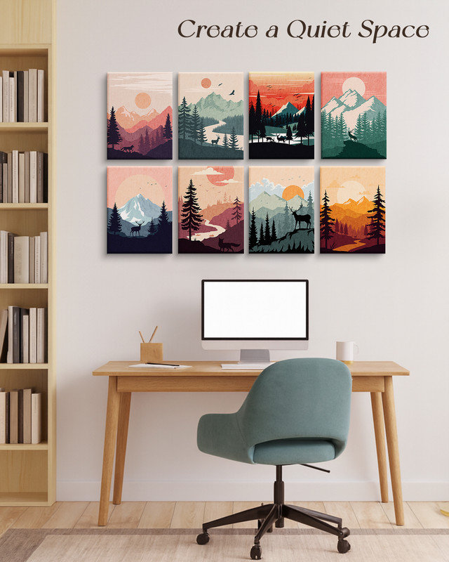Ensemble de panneaux muraux Boho Mountain Forest (8 pièces), couverture 48 po x 32 po