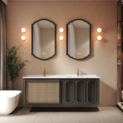 French minimalist cream style bathroom cabinet