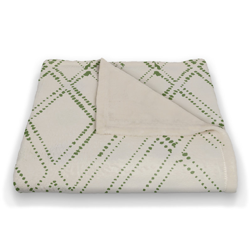 Hand Woven Throw Blanket, White/Green