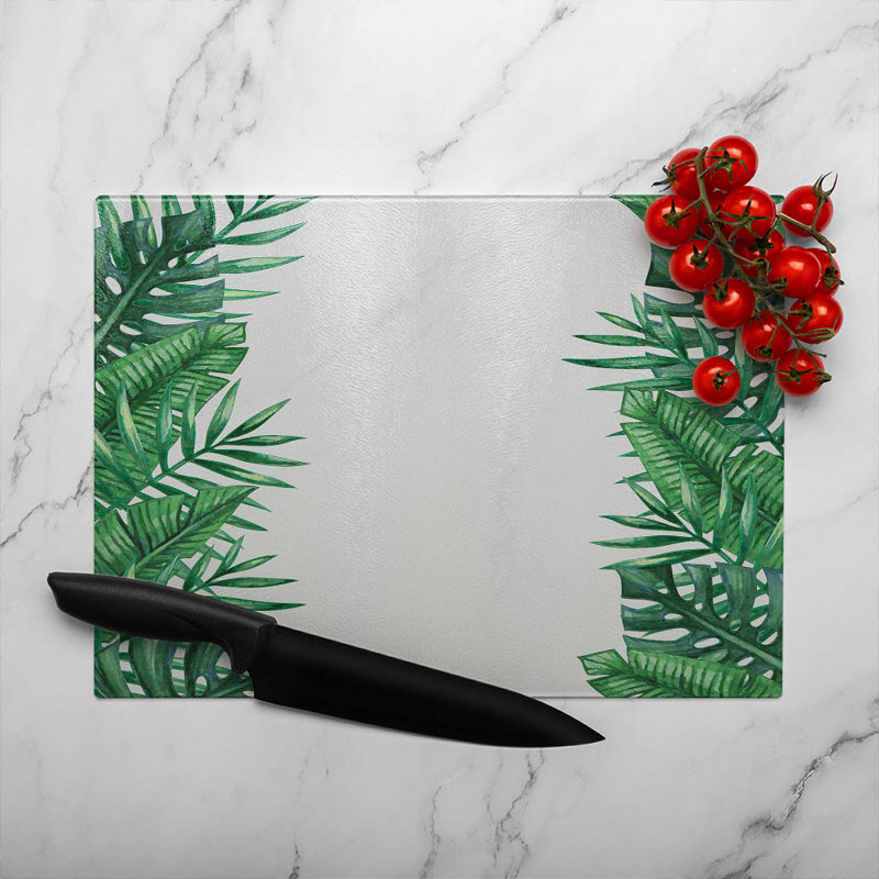 Half Botanical Border Glass Chopping Board, 40cm L x 28cm W