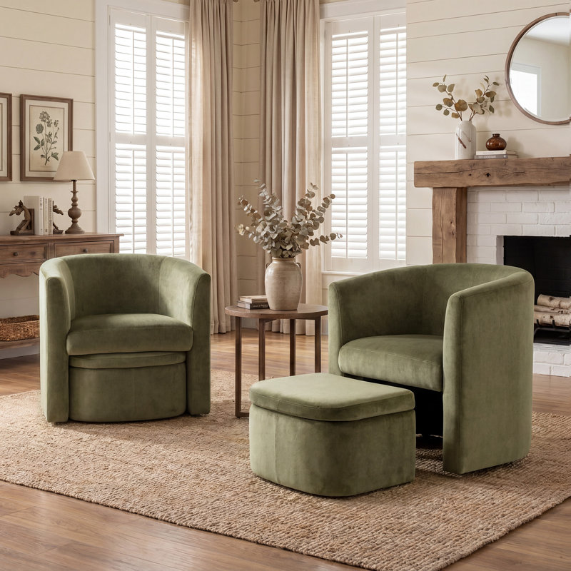 Fauteuil d'appoint rembourré avec repose-pieds Kyah, Velours vert