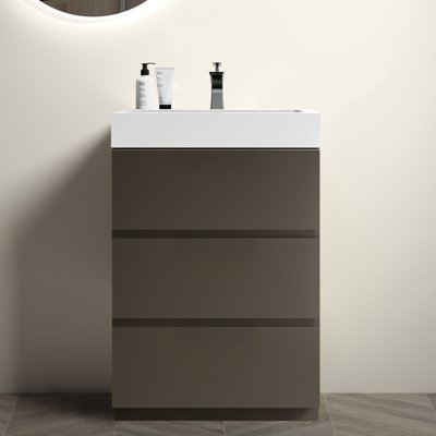 Salle de bain contemporaine grise - meuble-lavabo, rangement ergonomique et silencieux