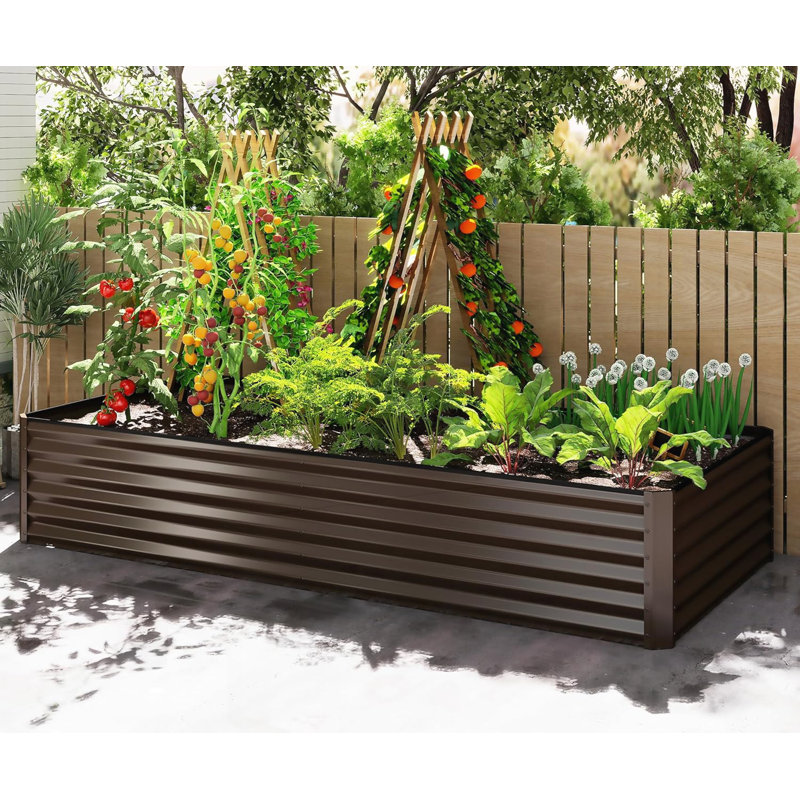 8×4×1.5 ft Galvanized Raised Garden Bed, Spacious and Durable for Growing Vegetables, Fruits, and Flowers, Dark Grey, Brown