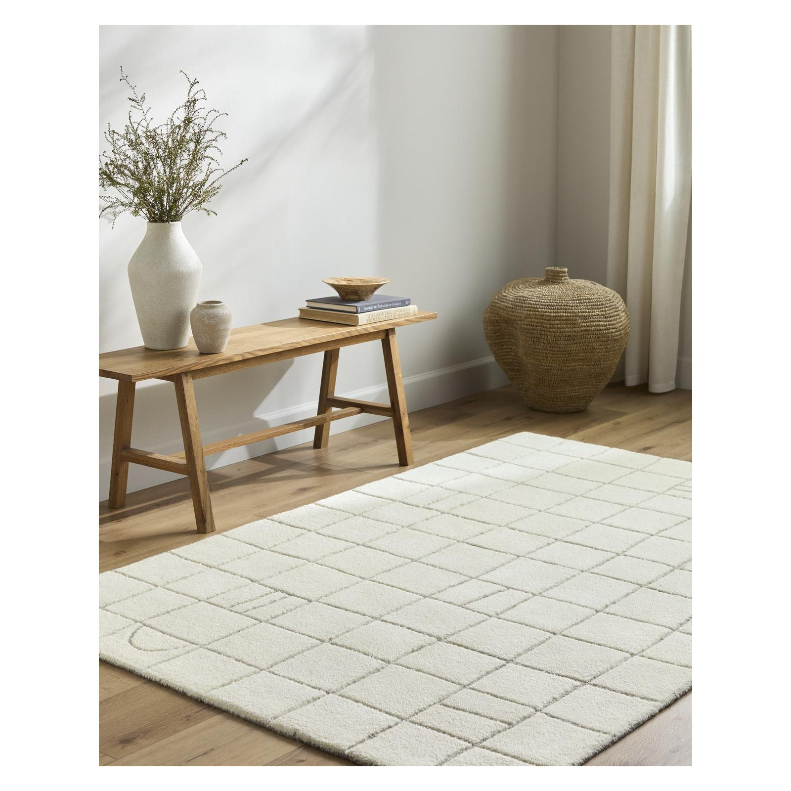 Lorette Hand Tufted Wool Off-White Rug, Rectangle 8' x 10'